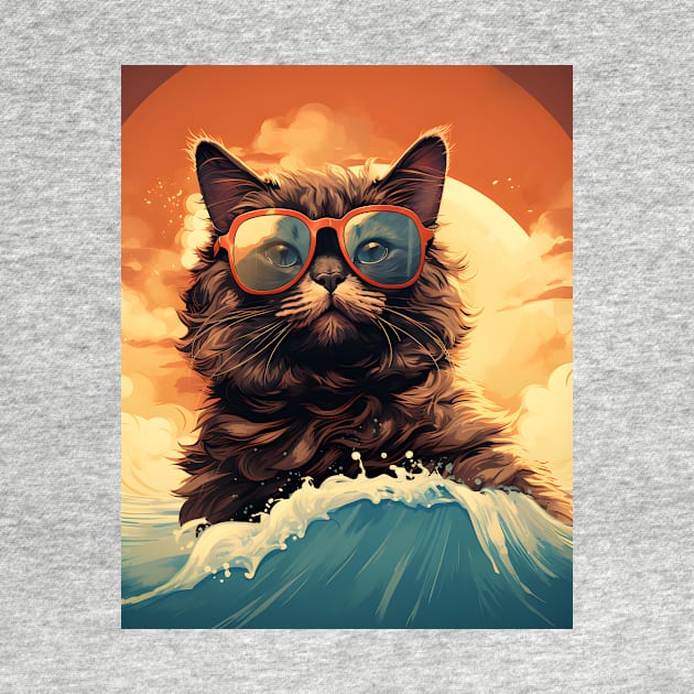 1980's Surf Cat - Retro Vintage Beach Vibes by KittyStampedeCo